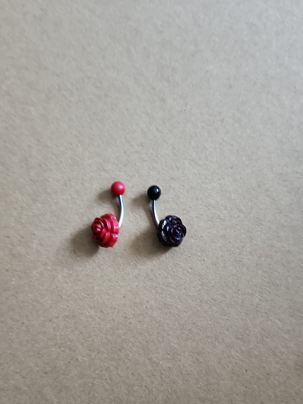 2 Floral Rose Navel Rings 1 Red and 1 Dark Purple